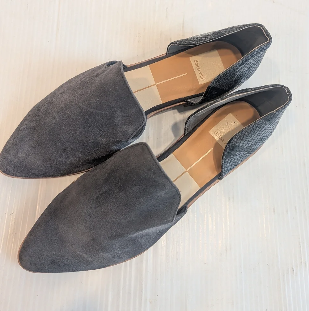 DOLCE VITA Kelsa Gray Suede And Snakeskin Leather D'orsay Flats Size 8.5
